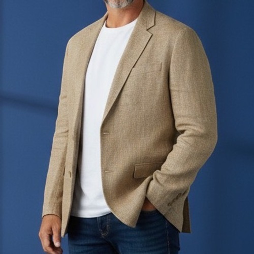 Territory Ahead Blazer Mens 48R Khaki Tan 100% Linen Sport Coat 3 Button 49764